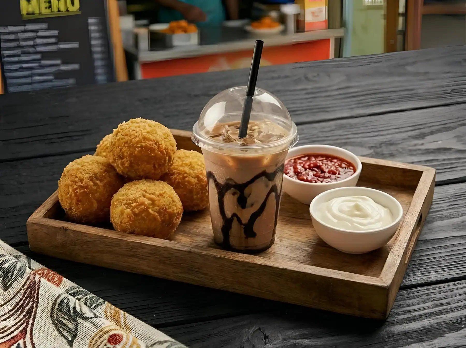 Veg Kurkure Momos with Cold Coffee